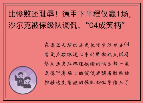 比惨败还耻辱！德甲下半程仅赢1场，沙尔克被保级队调侃，“04成笑柄”
