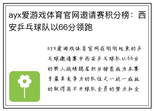 ayx爱游戏体育官网邀请赛积分榜：西安乒乓球队以66分领跑